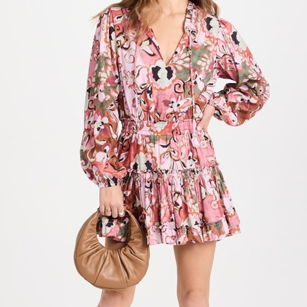 Misa Chic Pink Floral Long Sleeve Dress